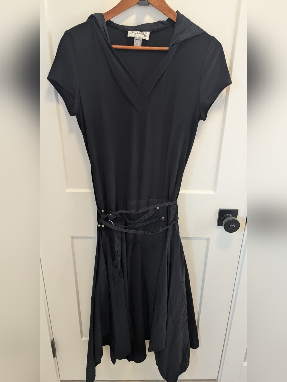 Joseph ribkoff asymmetric dress with hood two tone material - Picture 2 of 7